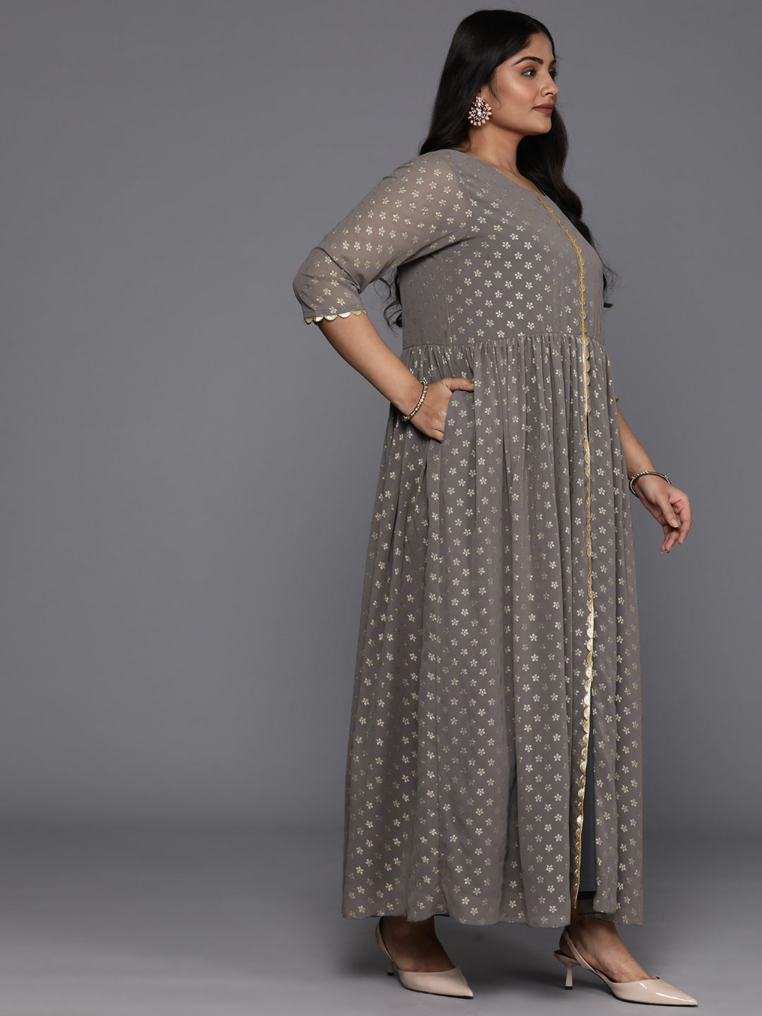 Plus Size Floral Print Ethnic Dress - Indian Dresses Online