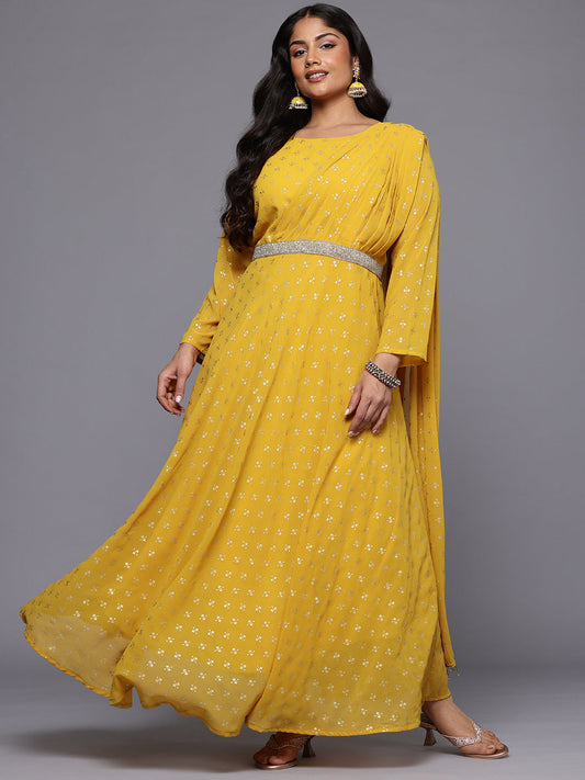 Women's Mustard Luxurious Boat Neck  Dress-AP-AHEDGRFP-247 1080