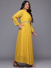 Women's Mustard Luxurious Boat Neck  Dress-AP-AHEDGRFP-247
