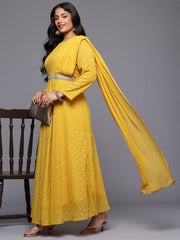 Women's Mustard Luxurious Boat Neck  Dress-AP-AHEDGRFP-247