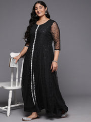 Women Plus Size Star Print Net A-Line Maxi Dress-AP-AHEDNTFP-167