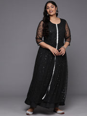 Women Plus Size Star Print Net A-Line Maxi Dress-AP-AHEDNTFP-167