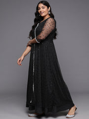 Women Plus Size Star Print Net A-Line Maxi Dress-AP-AHEDNTFP-167