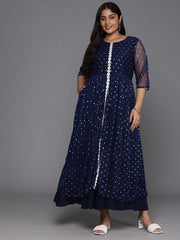 Plus Size Polka Dots Print A-Line Maxi Ethnic Dress-AP-AHEDNTFP-168