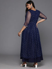 Plus Size Polka Dots Print A-Line Maxi Ethnic Dress-AP-AHEDNTFP-168