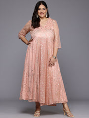 Plus Size Polka Dots Printed Net Maxi Ethnic Gown-AP-AHEDNTFP-251