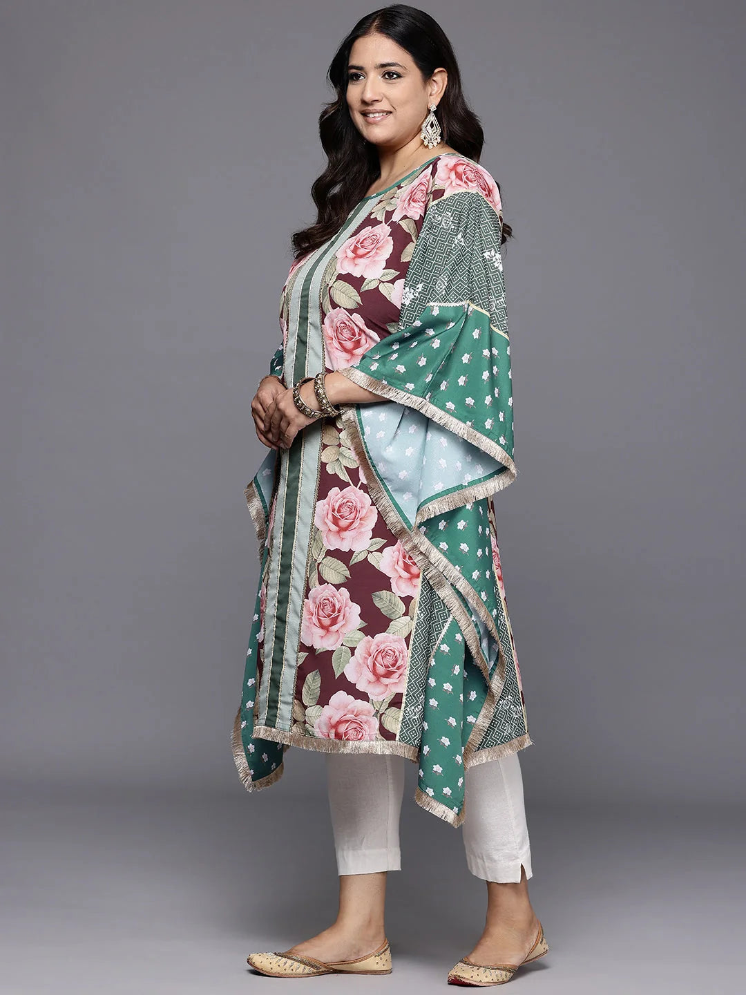 Plus Size Floral Printed Kaftan Kurta | Women's Kaftan Dresses