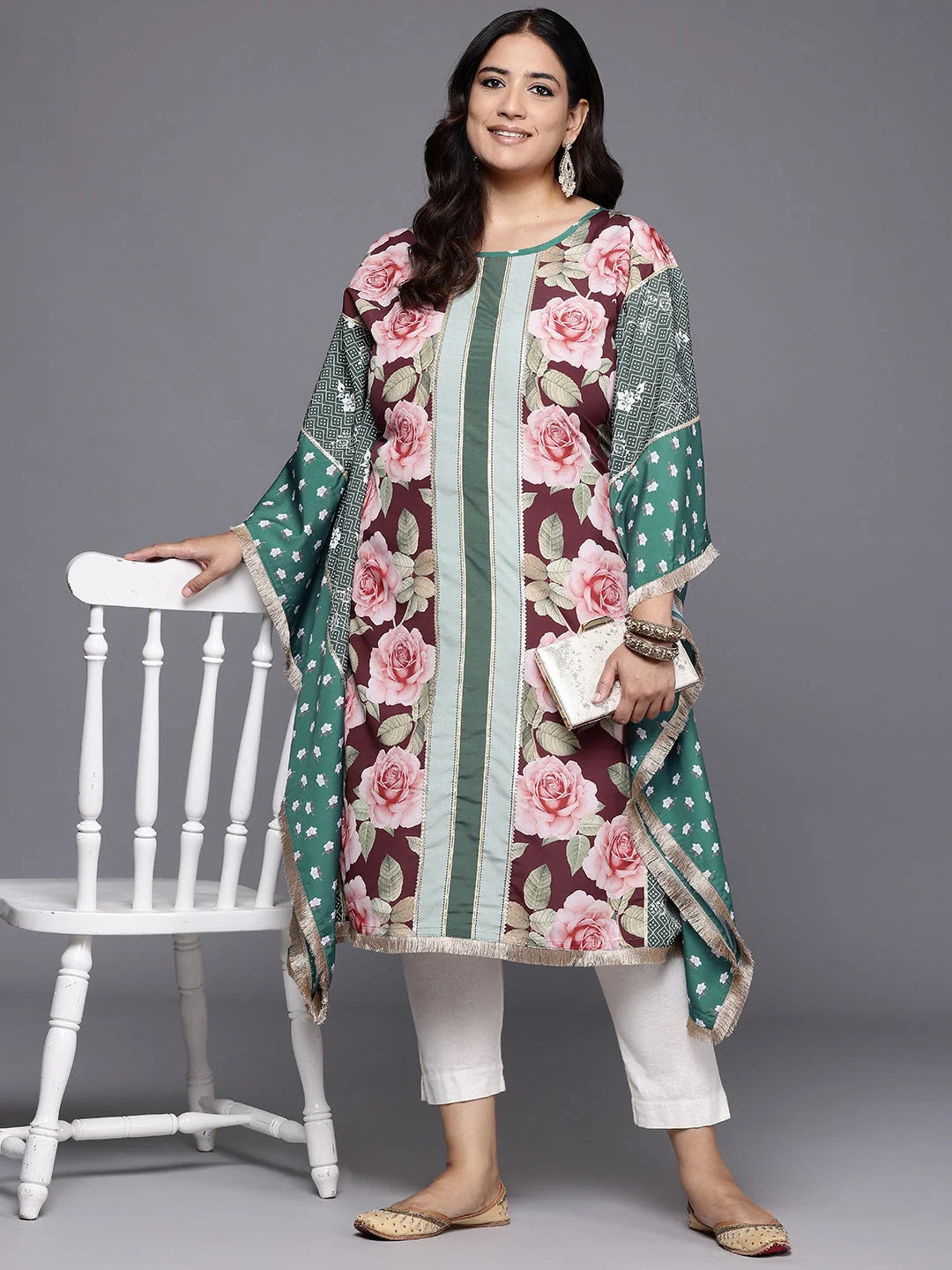 Plus Size Floral Printed Kaftan Kurta | Women's Kaftan Dresses