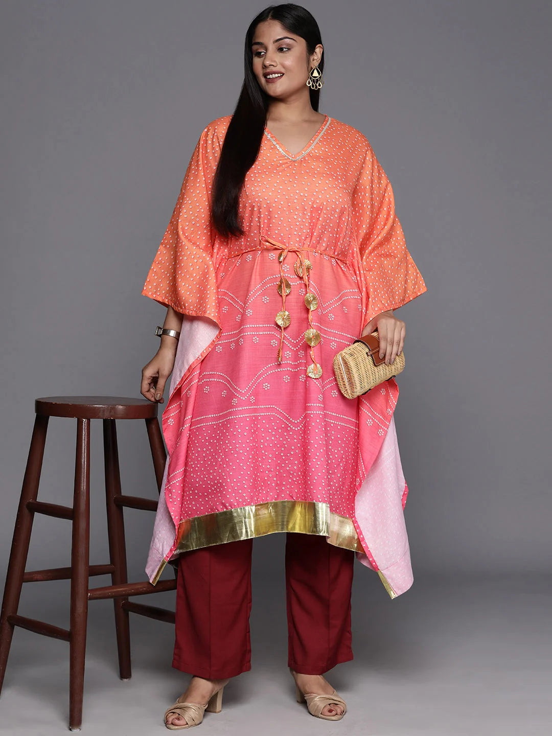 Bandhani Printed Kaftan Kurta | Women's Stylish Kaftans Online