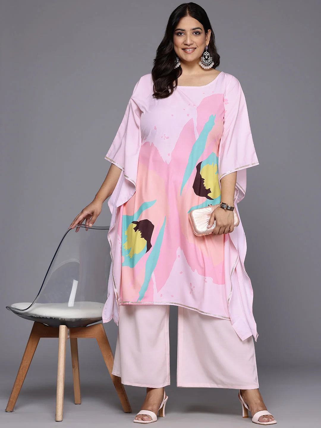 Plus Size Printed Gotta Patti Kurta With Palazzos-AP-AHKFPZ-COMBO-615