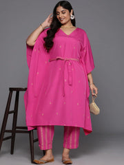Plus Size Floral Printed Kaftan Fusion Kurta with Trousers & Belt-AP-AHKFPZBT-COMBO-851