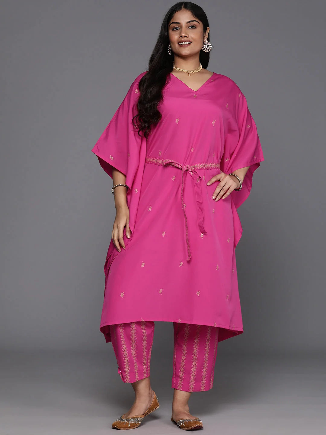 Plus Size Floral Kaftan Kurta Set with Belt | Women's Kurtas
