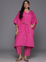 Plus Size Floral Printed Kaftan Fusion Kurta with Trousers & Belt-AP-AHKFPZBT-COMBO-851