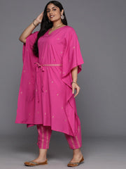 Plus Size Floral Printed Kaftan Fusion Kurta with Trousers & Belt-AP-AHKFPZBT-COMBO-851