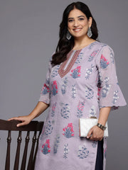 Plus Size Floral Printed Bell Sleeves Sequinned Chanderi Kurta-AP-AHKUCHKH-1123