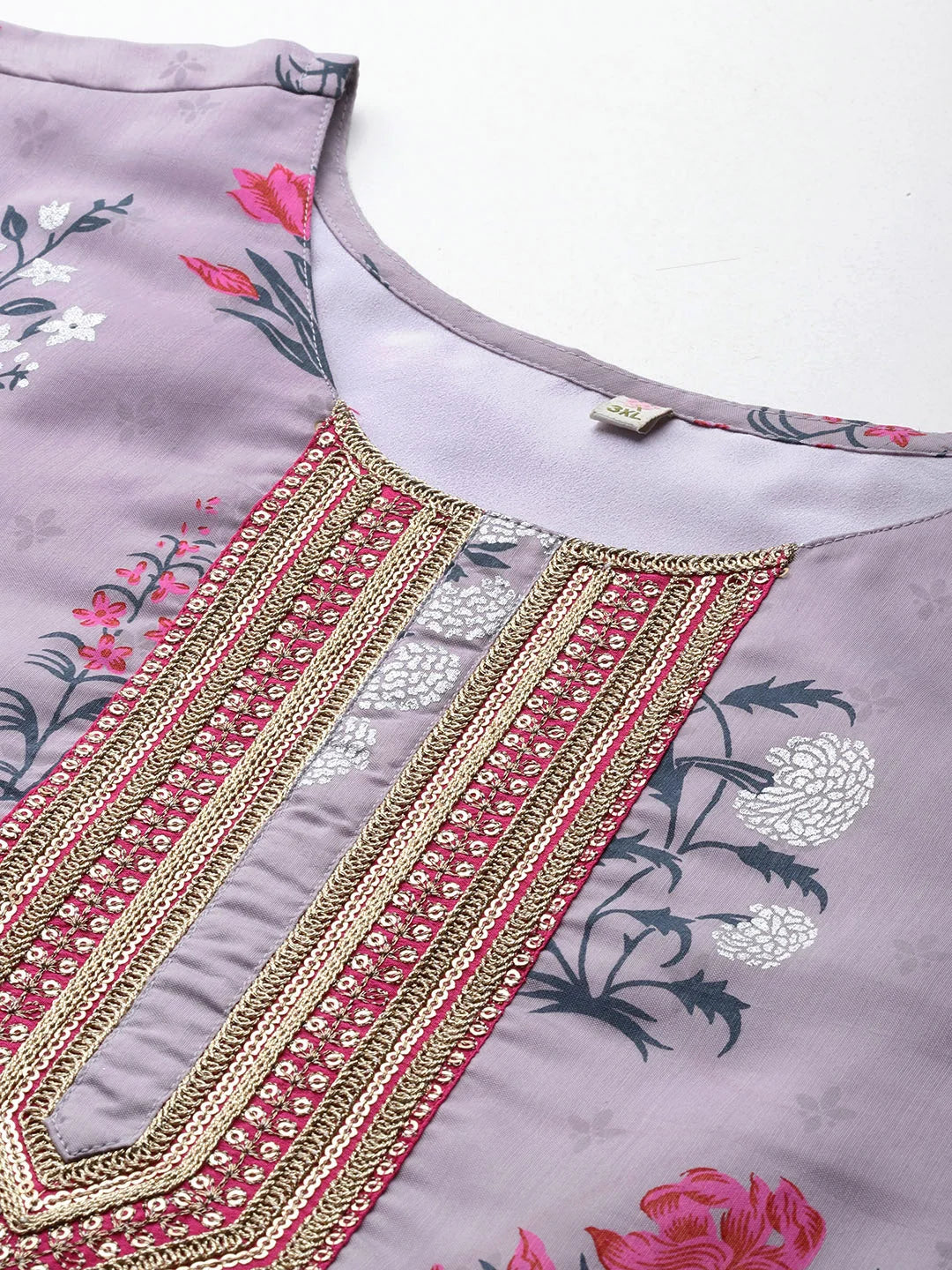 Floral Bell Sleeve Sequinned Chanderi Indian Kurtis Online