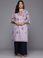 Plus Size Floral Printed Bell Sleeves Sequinned Chanderi Kurta-AP-AHKUCHKH-1123