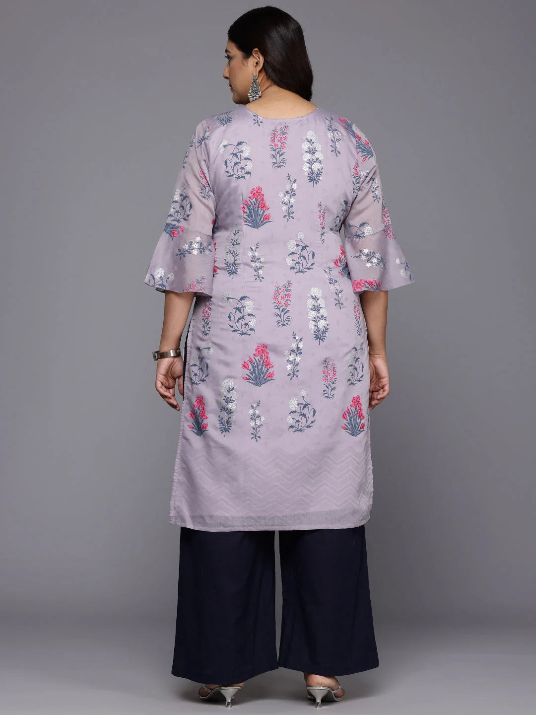 Floral Bell Sleeve Sequinned Chanderi Indian Kurtis Online