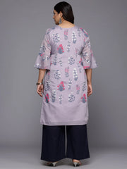 Plus Size Floral Printed Bell Sleeves Sequinned Chanderi Kurta-AP-AHKUCHKH-1123