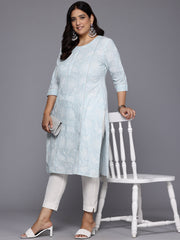 Plus Size Floral Printed Zari Pure Cotton Kurta-AP-AHKUCOKH-1073