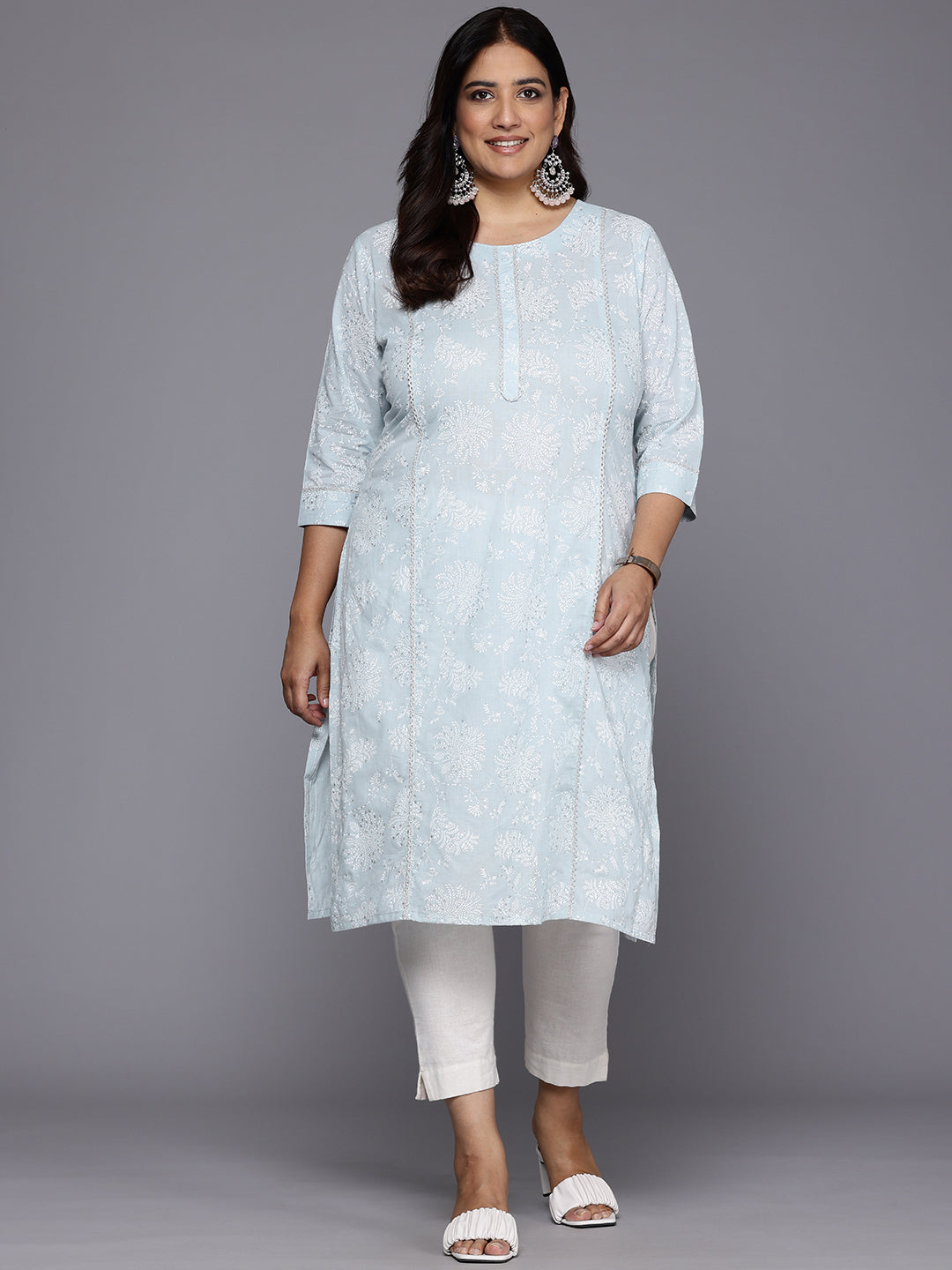 Plus Size Floral Zari Cotton Indian Kurta for Women Online