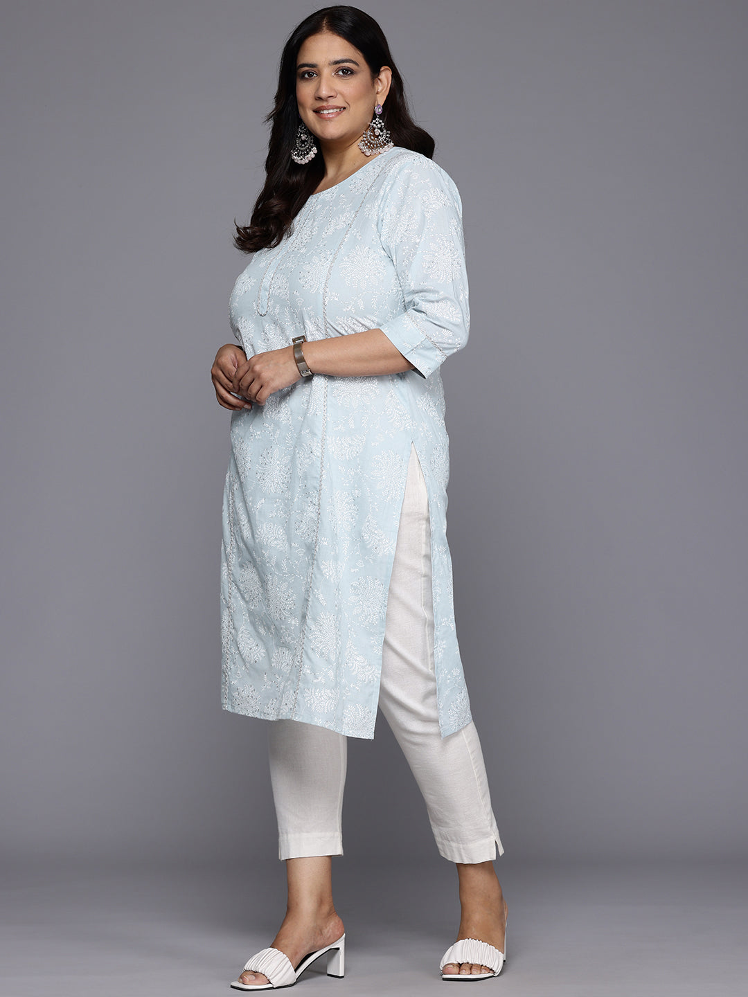 Plus Size Floral Zari Cotton Indian Kurta for Women Online