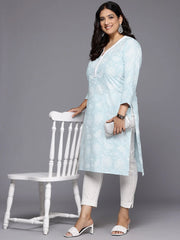 Plus Size Floral Printed Zari Pure Cotton Kurta-AP-AHKUCOKH-1074