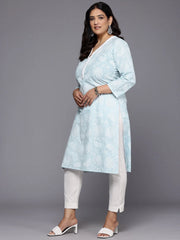 Plus Size Floral Printed Zari Pure Cotton Kurta-AP-AHKUCOKH-1074