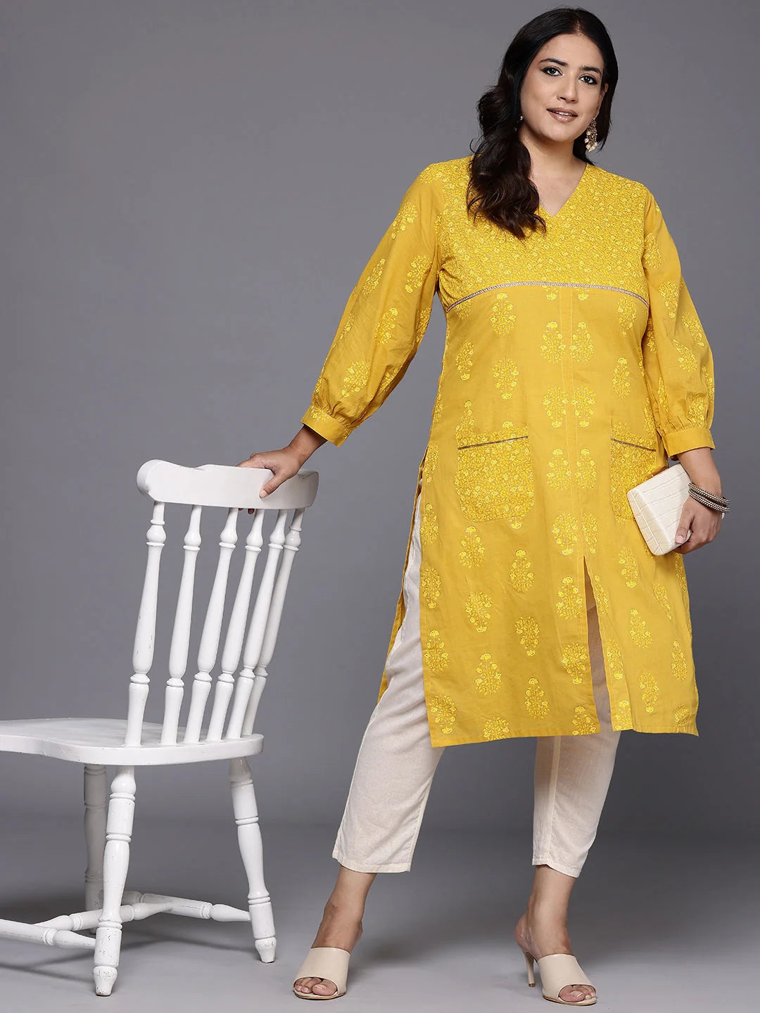 Plus Size Floral Printed Pure Cotton Kurta-AP-AHKUCOKHGL-1038