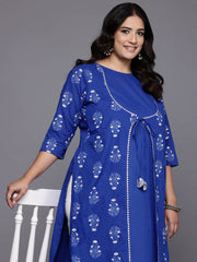 Plus Size Ethnic Motifs Printed Layered Gotta Patti Pure Cotton Kurta-AP-AHKUCOKHGL-962