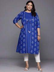 Plus Size Ethnic Motifs Printed Layered Gotta Patti Pure Cotton Kurta-AP-AHKUCOKHGL-962