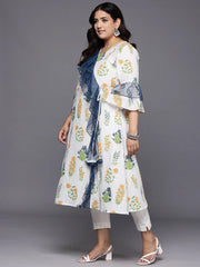 Plus Size Floral Printed Bell Sleeves Pure Cotton Kurta-AP-AHKUCOPG-836