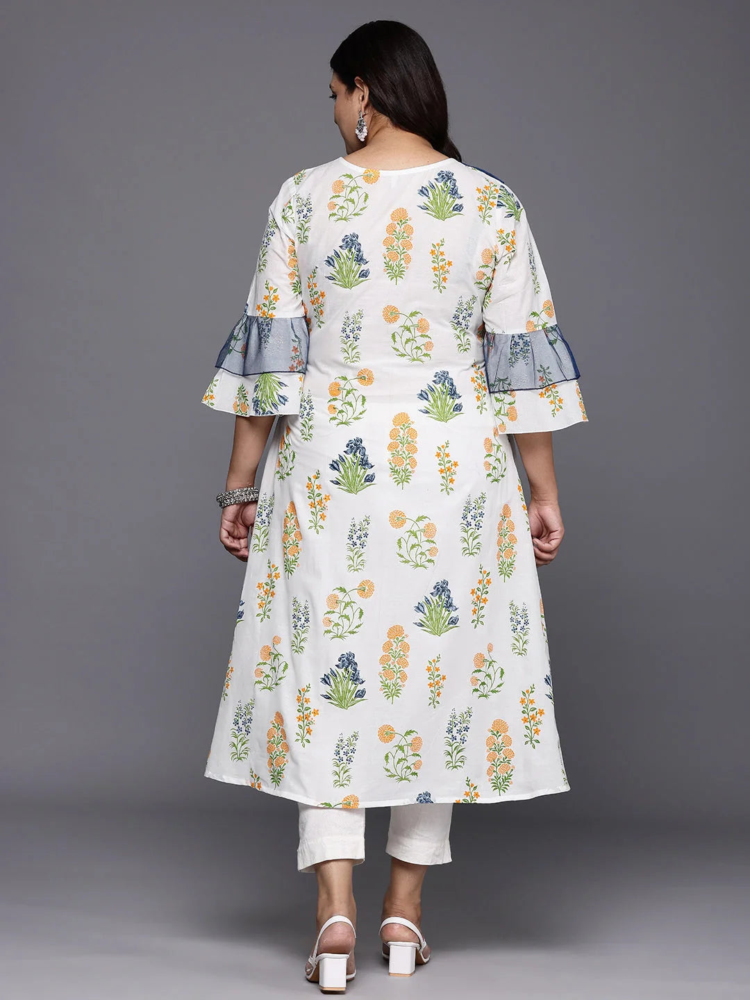 Floral Bell Sleeve Indian Kurtis for Women Plus Size