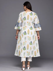 Plus Size Floral Printed Bell Sleeves Pure Cotton Kurta-AP-AHKUCOPG-836
