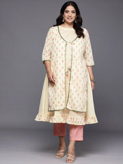 Plus Size Floral Printed Gotta Patti Pure Cotton Kurta-AP-AHKUCOPG-961