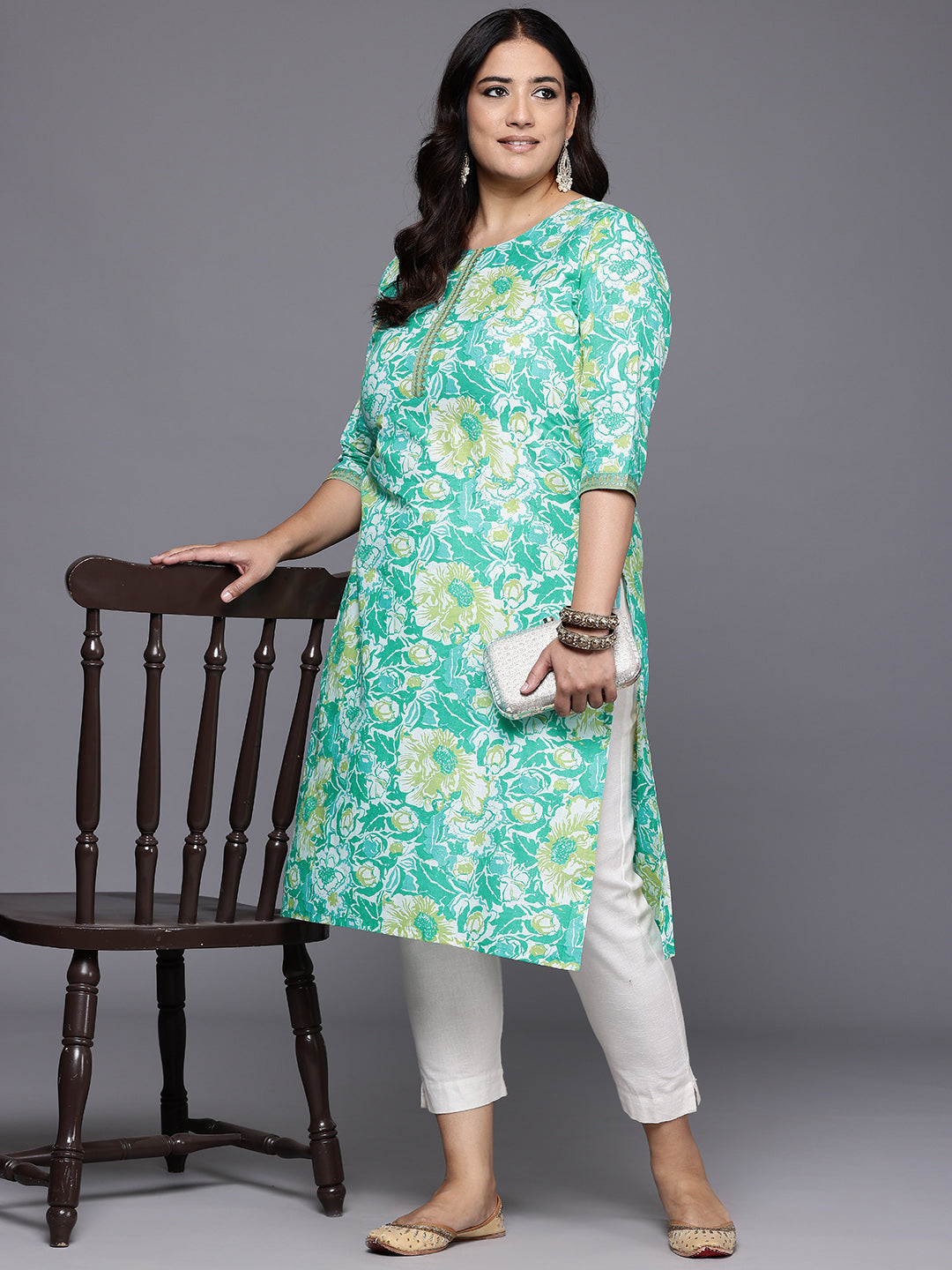 Floral Cotton Plus Size Indian Kurta Ladies - Shop Now!