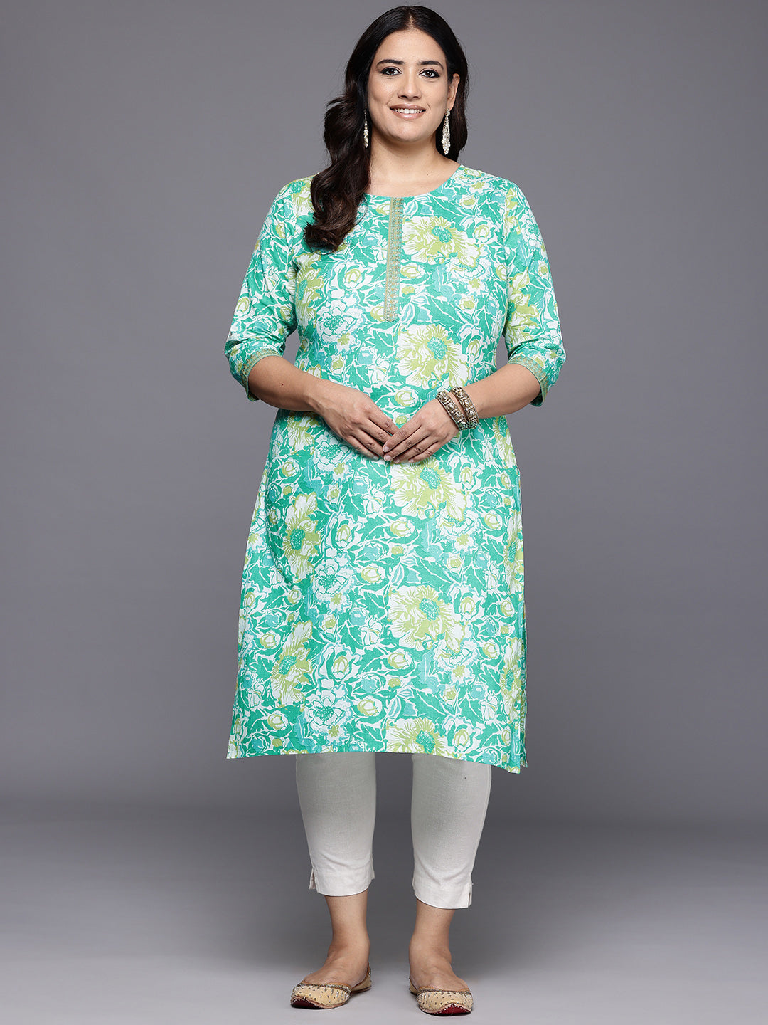 Floral Cotton Plus Size Indian Kurta Ladies - Shop Now!