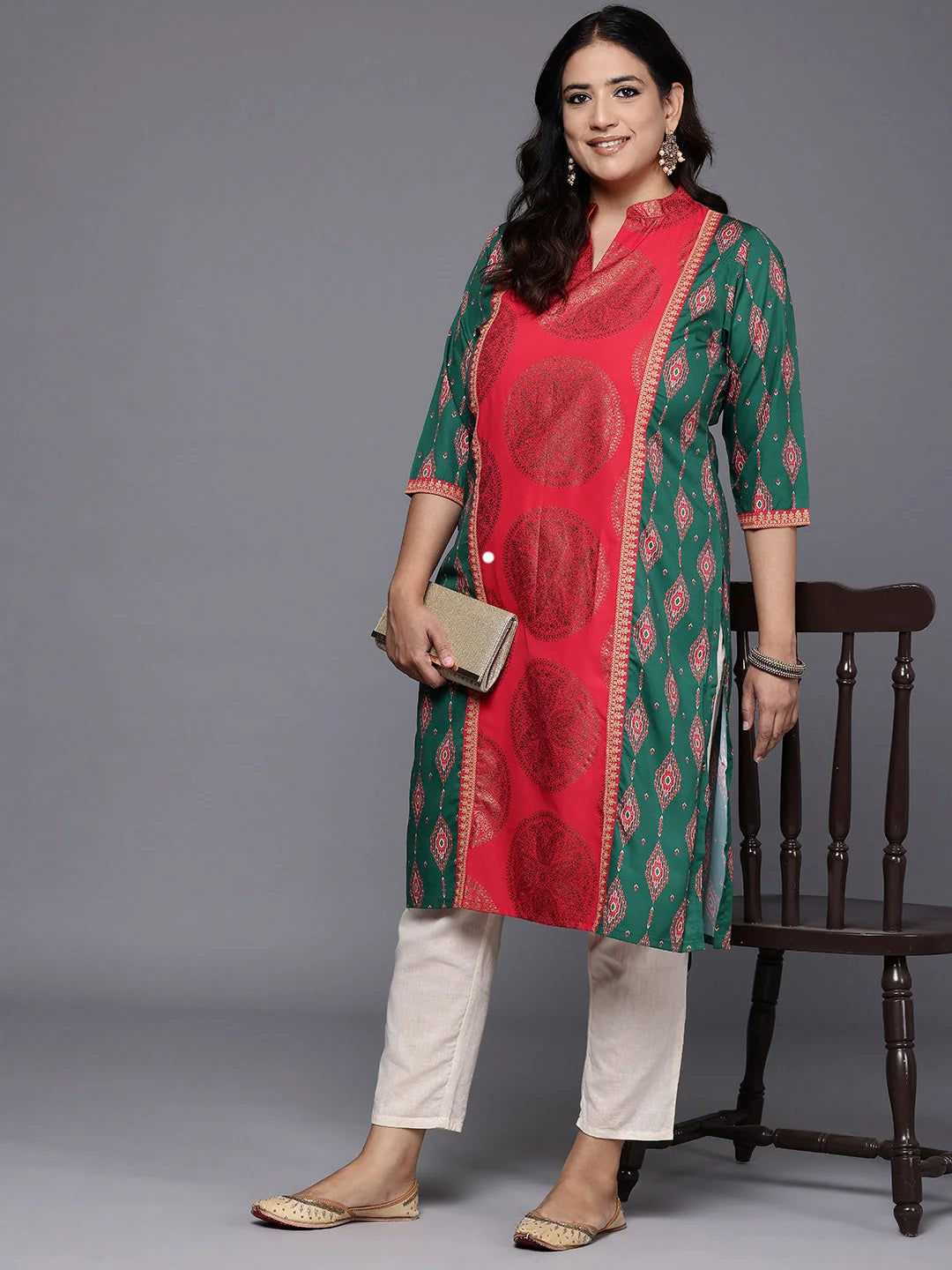 Plus Size Gotta Patti Floral Indian Kurta for Ladies