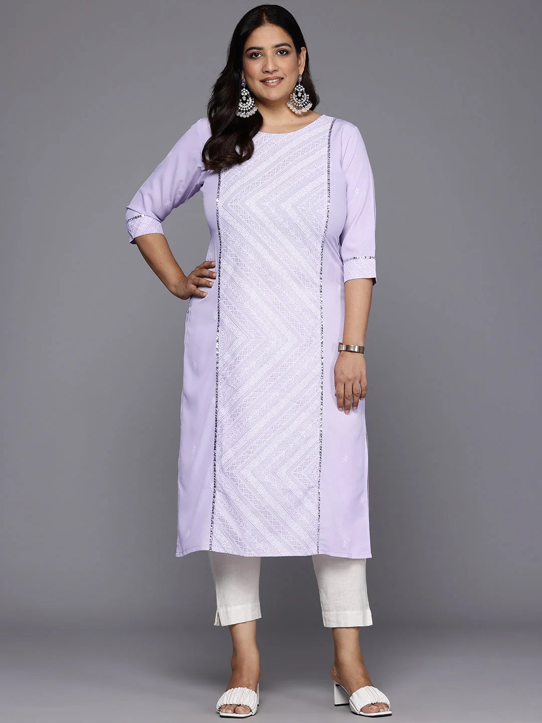Plus Size Geometric Sequinned Indian Kurtis for Women