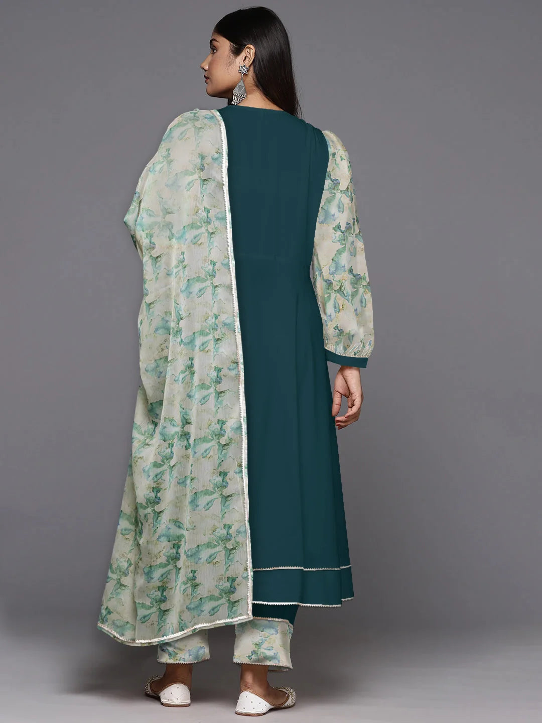 Elegant Anarkali Kurta Set - Puffed Sleeves & Gotta Patti Detail
