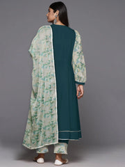 Gotta Patti Puffed Sleeves Anarkali Kurta with Trousers & Dupatta-AP-AHKUDUPN-COMBO-955