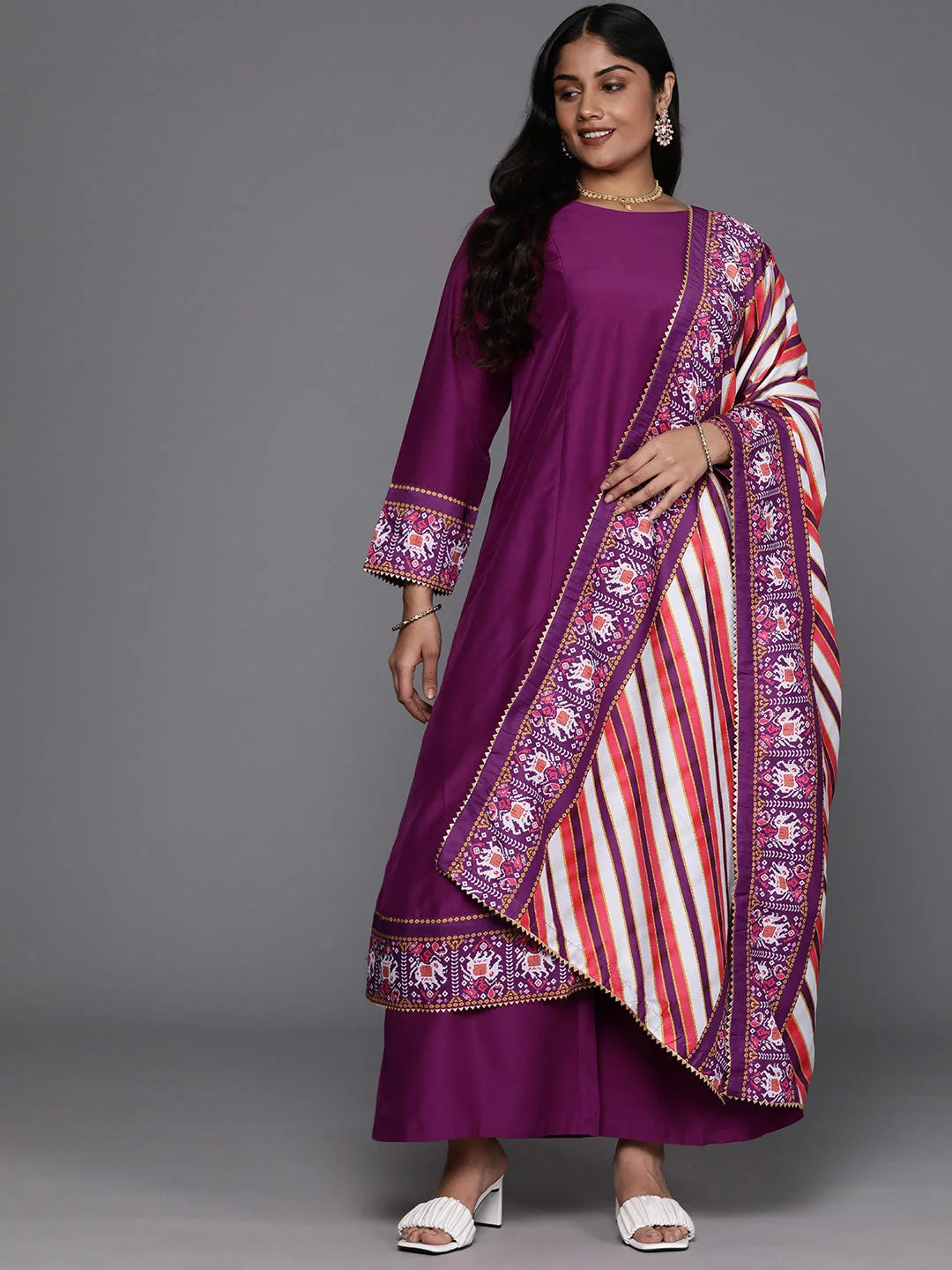 Plus Size Kurta Palazzo Set with Dupatta | Ethnic Prints