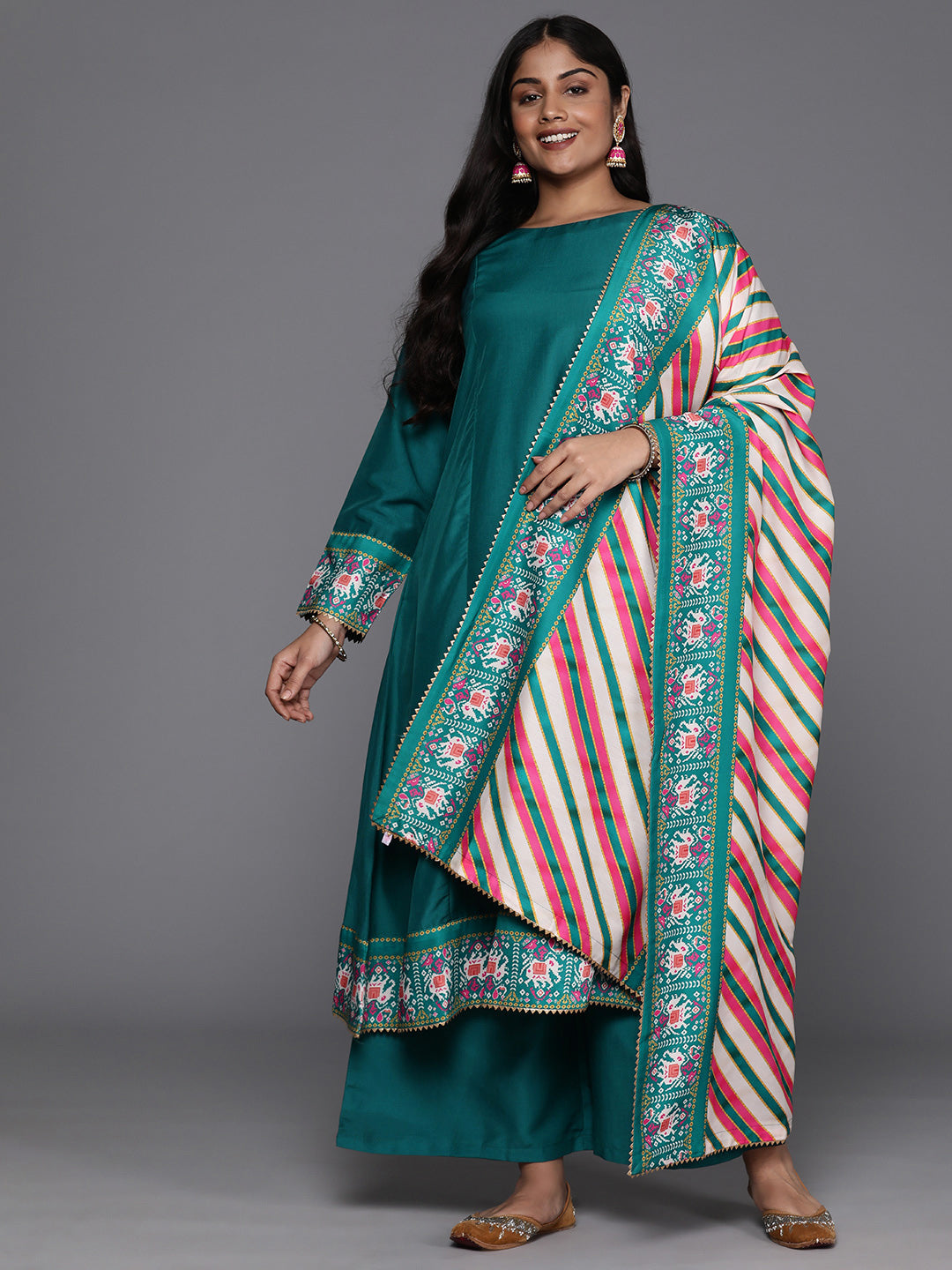 Silk Printed Kurta Palazzo Pants Set for Women | Plus Size