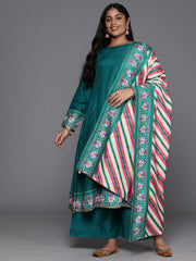 Plus Size Ethnic Motifs Printed Panelled Kurta with Palazzos & Dupatta-AP-AHKUDUPZ-COMBO-636