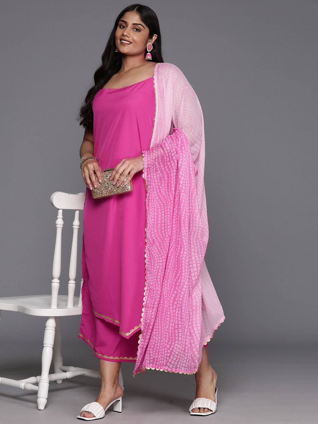 Plus Size Gotta Patti Kurta with Palazzos & Dupatta-AP-AHKUDUPZ-COMBO-712