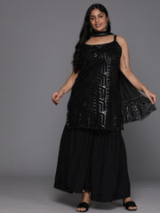 Plus Size Printed Regular Sequinned Sharara set with Dupatta-AP-AHKUDUSH-COMBO-432-FF