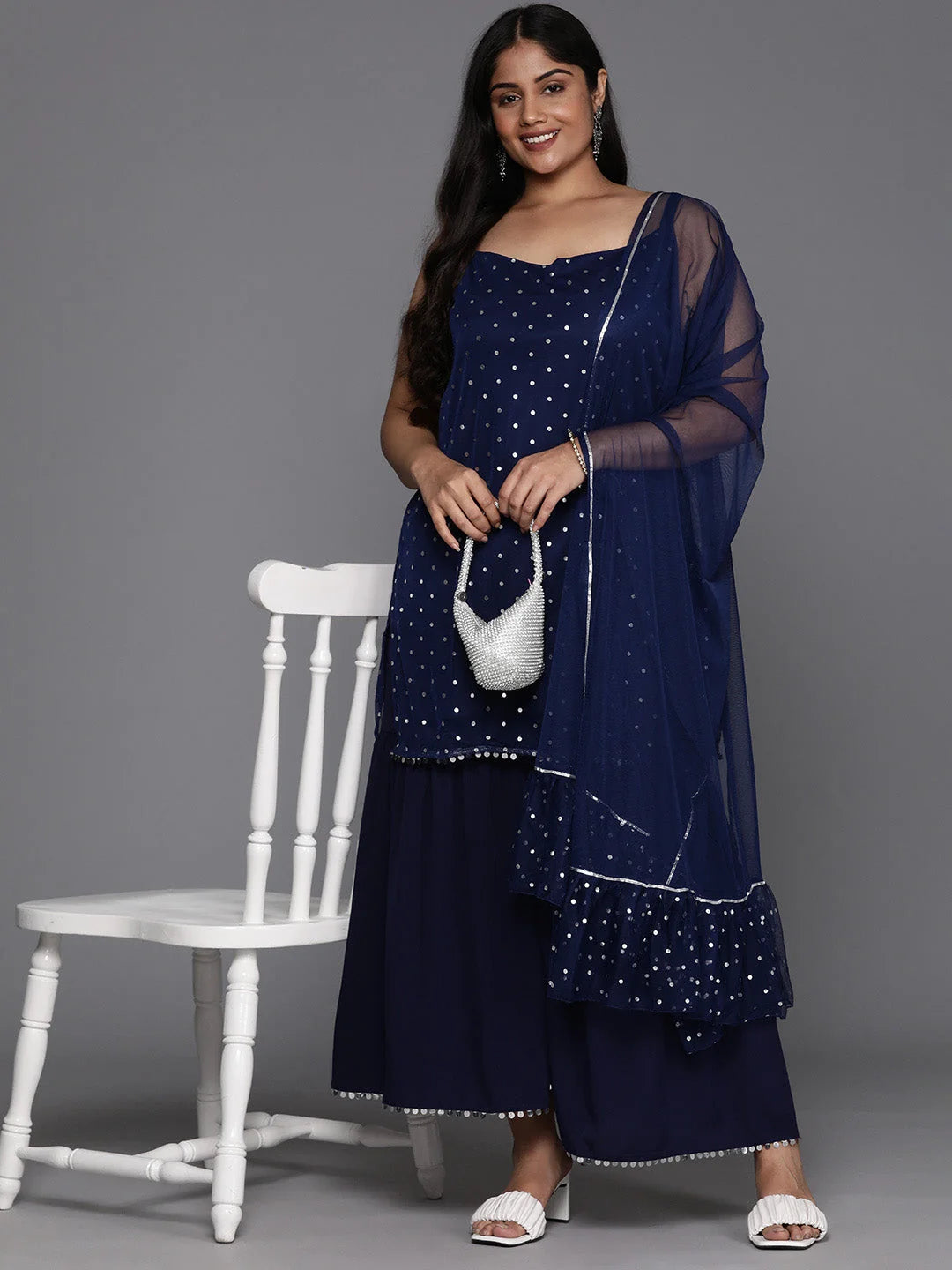 Plus Size Printed Sharara Set - Sequinned Designer Sharara Suits