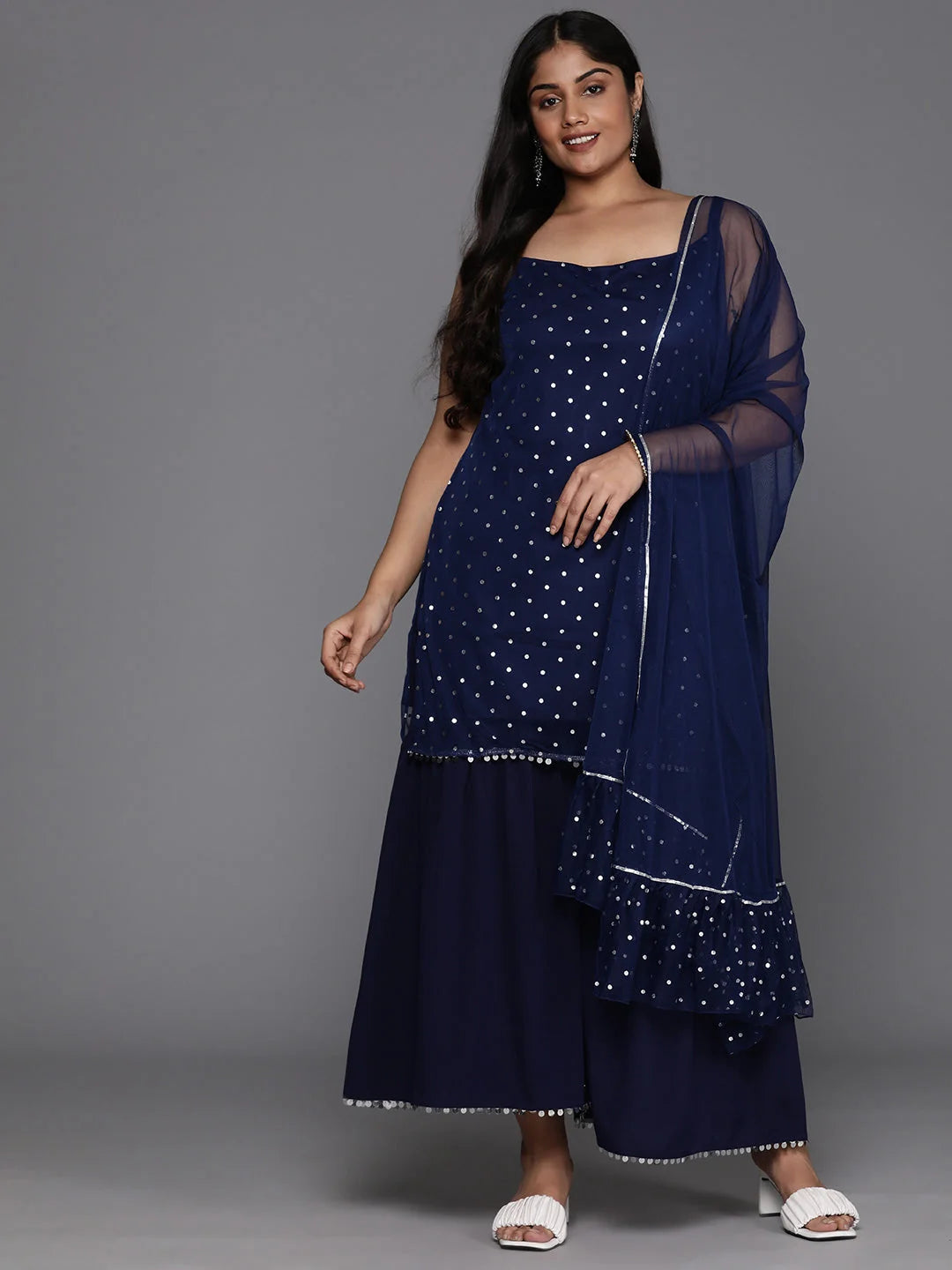 Plus Size Printed Sharara Set - Sequinned Designer Sharara Suits