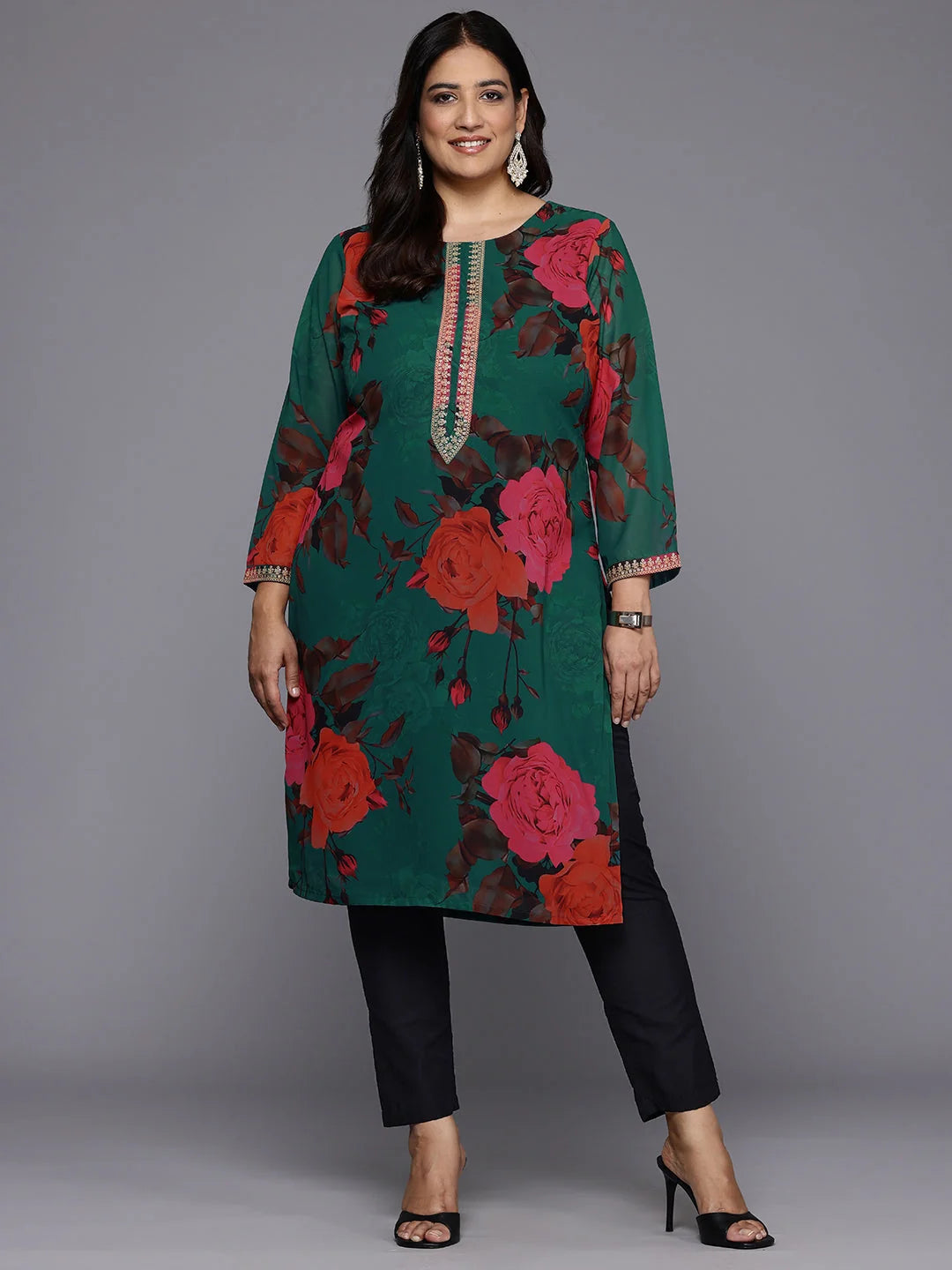 Plus Size Floral Sequinned Georgette Indian Kurtis Online