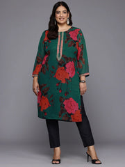 Plus Size Floral Printed Sequinned Georgette Kurta-AP-AHKUGRDP-1131